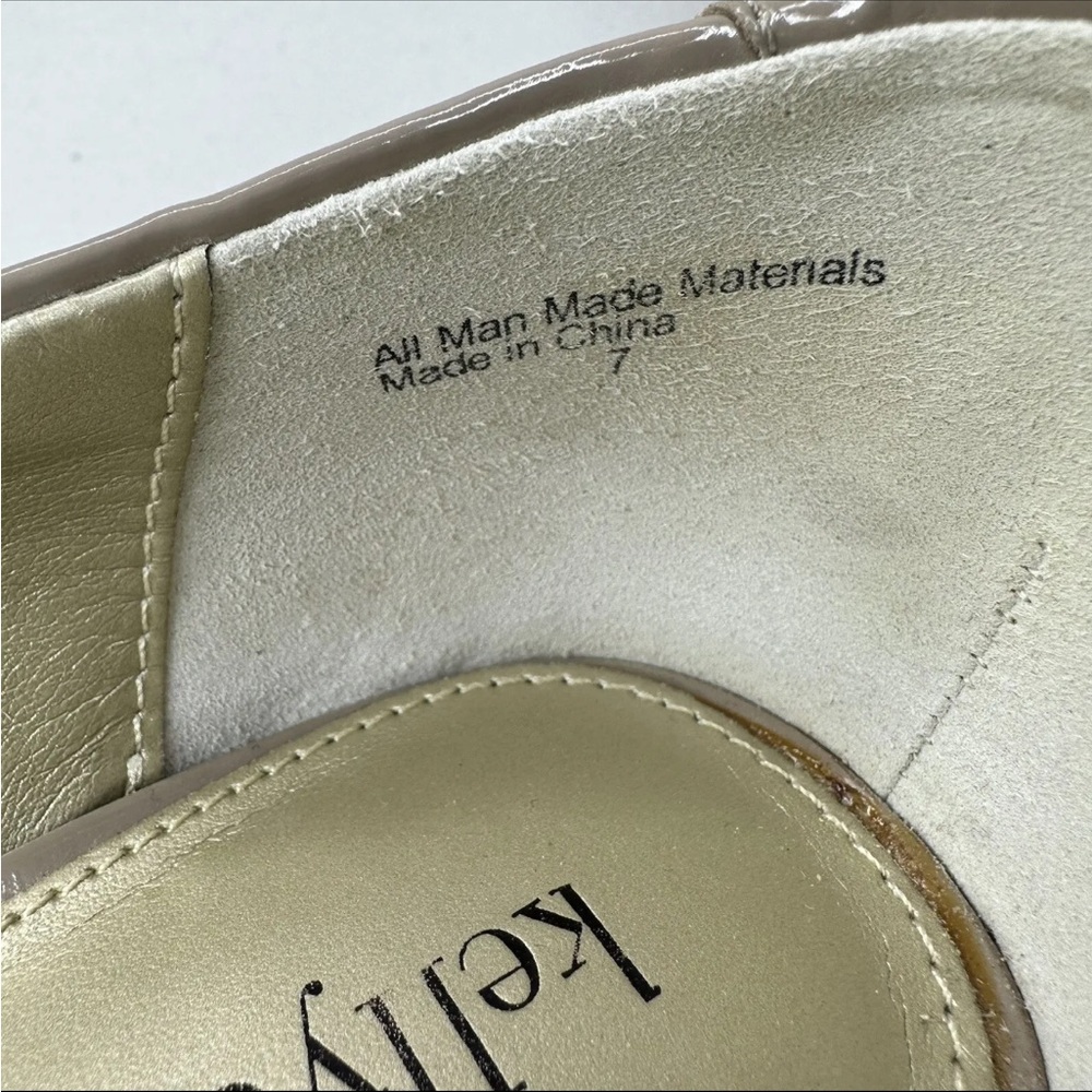 Kelly & Katie Tan Peep Toe Pumps Size 7 M Nude Patent Buckle High Heel Shoes - Picture 12 of 14